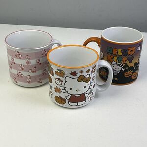 Hello Kitty Lot of 3 Coffee Mugs Sanrio - Thanksgiving, Halloween, Strawberry